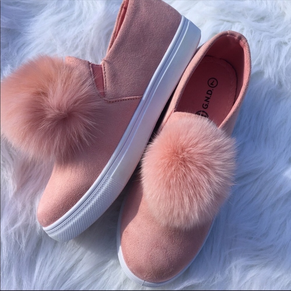 French Blu blush pink pom sneakers